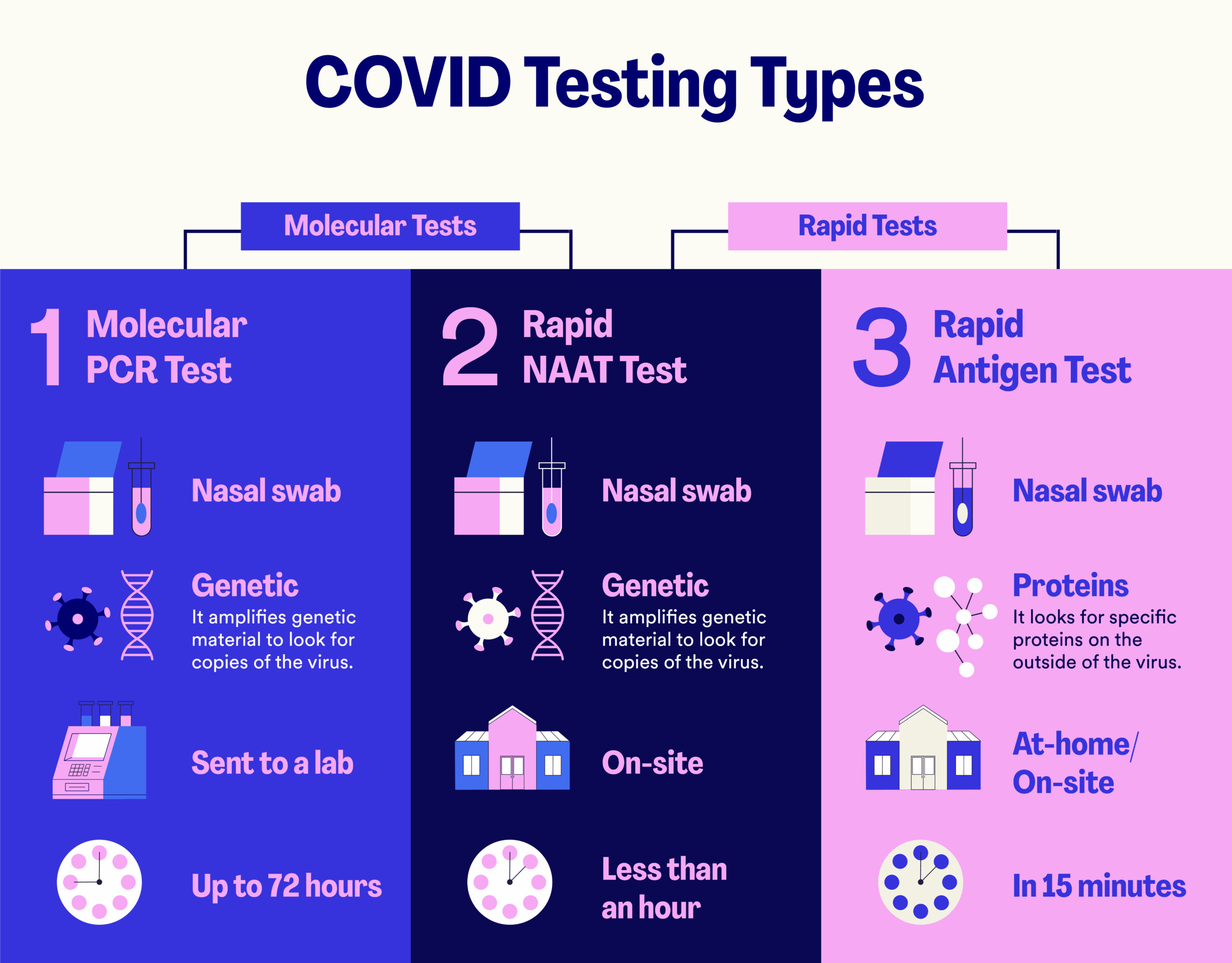 different types of covid test types infographic