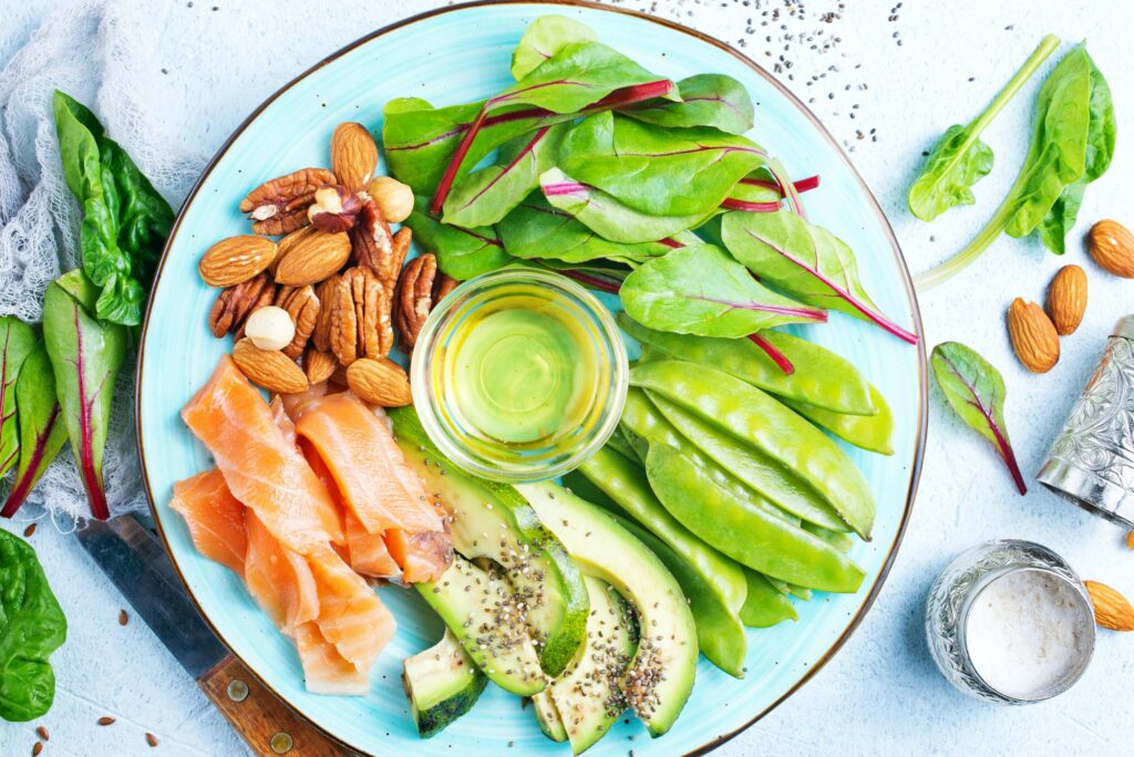 Plate of healthy food for skin cancer prevention