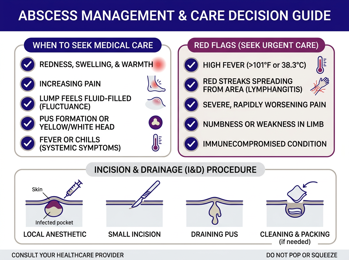 Decision guide for when an abscess needs urgent care vs emergency room