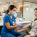 Medical professional drawing blood for urgent care blood work testing