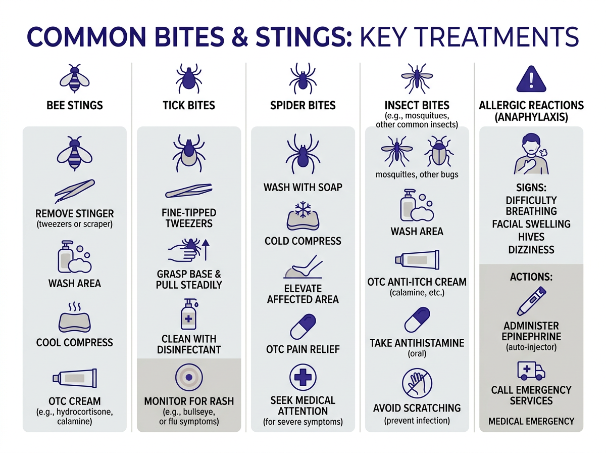 Infographic comparing different insect bite reactions and severity levels