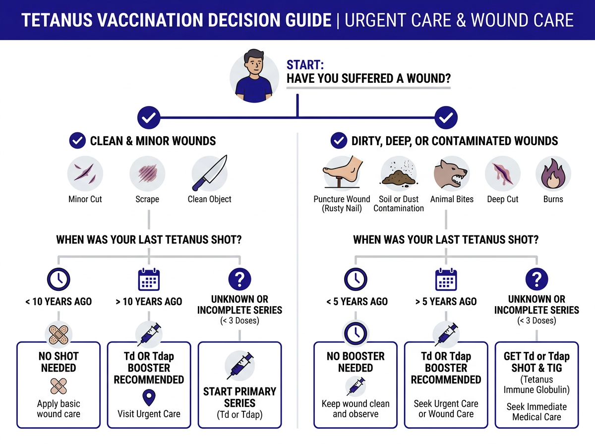 Guide for injuries that require a tetanus shot at urgent care