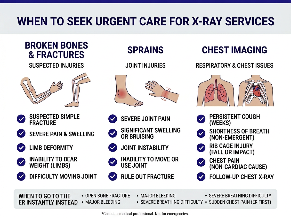 Guide showing when to get an x-ray at urgent care vs emergency room