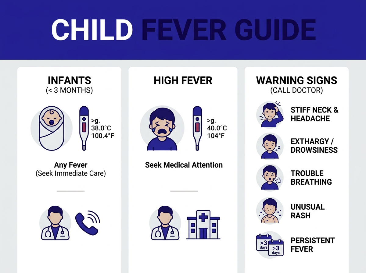 child fever temperature thresholds by age infographic