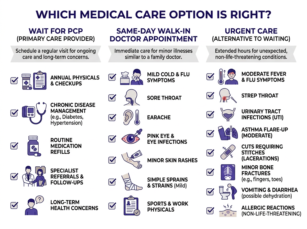 When to go to urgent care vs emergency room for same day doctor appointment near me