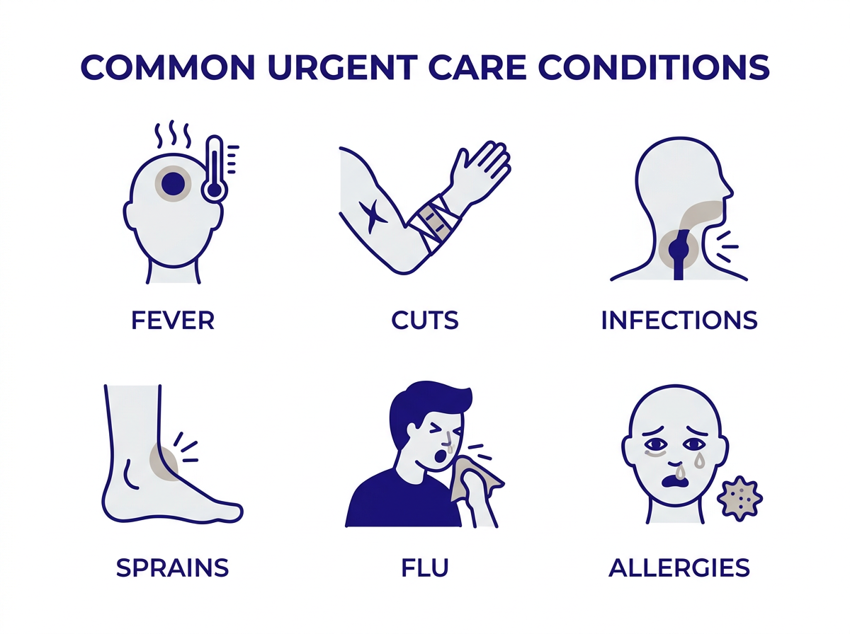 Males comunes en clinica urgente: fiebre, cortes, gripe, golpes, alergias