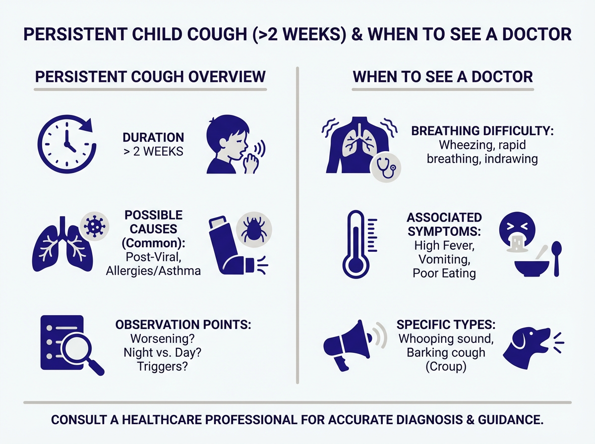 Child cough won't go away: infographic showing common causes when a child cough won't go away