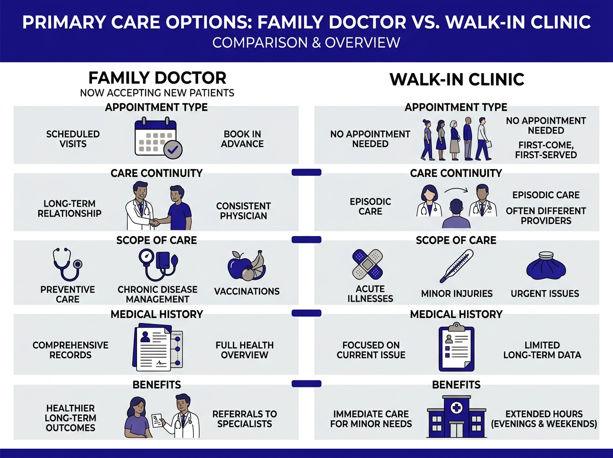 Infographic showing how to find a family doctor accepting new patients