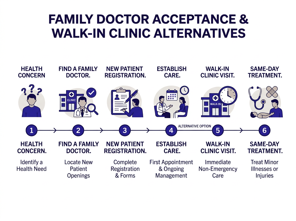 Comparison chart of family doctor vs walk-in clinic for new patients