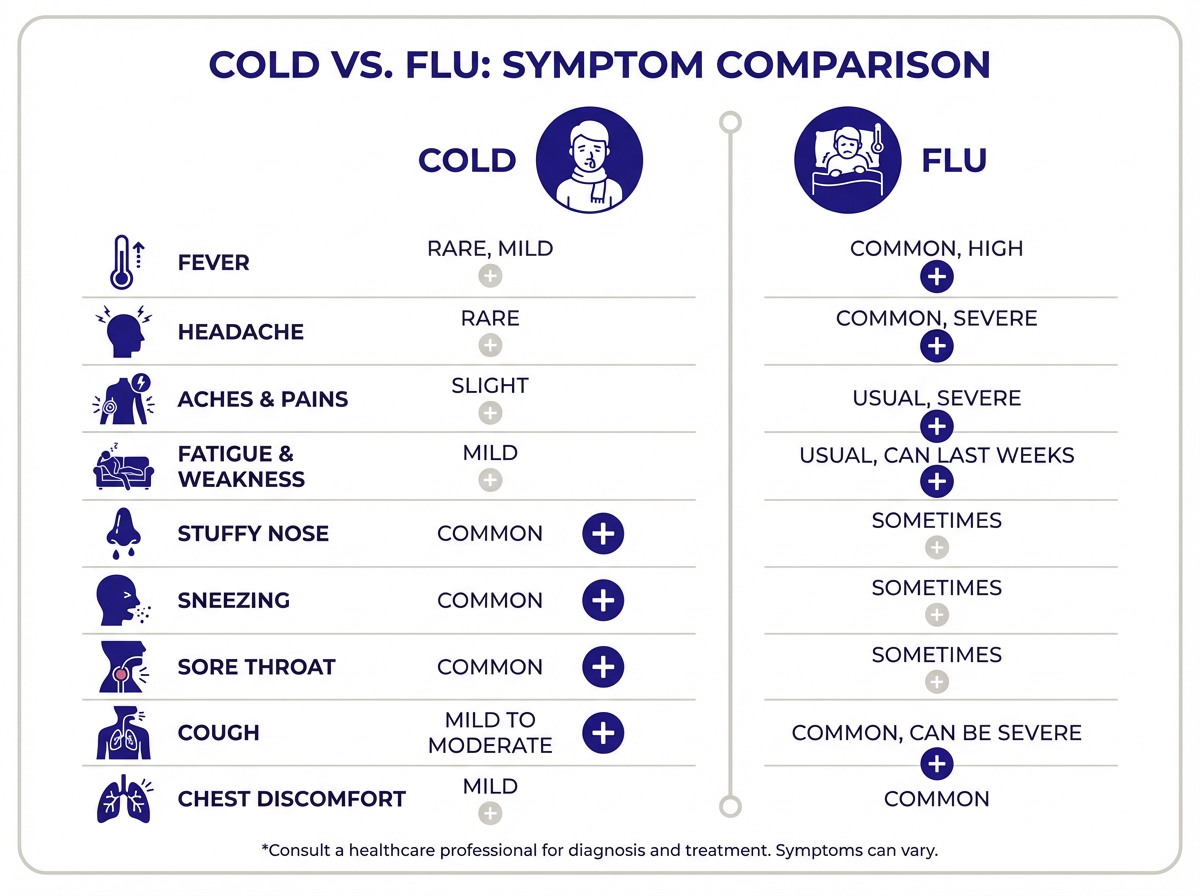 Tabla comparativa gripe vs resfriado con sintomas y diferencias