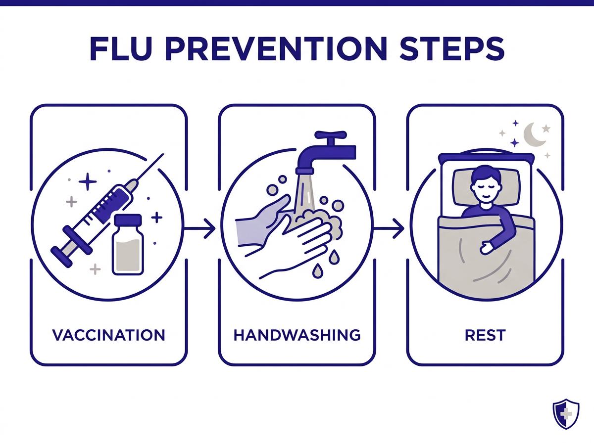 Prevencion de la gripe: vacuna, lavado de manos y descanso