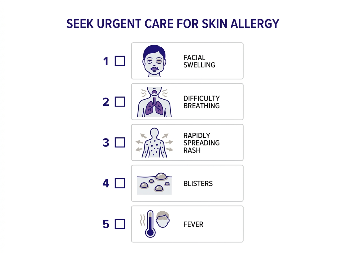 signos de alarma para alergia en la piel tratamiento urgente - hinchazón, dificultad para respirar, fiebre