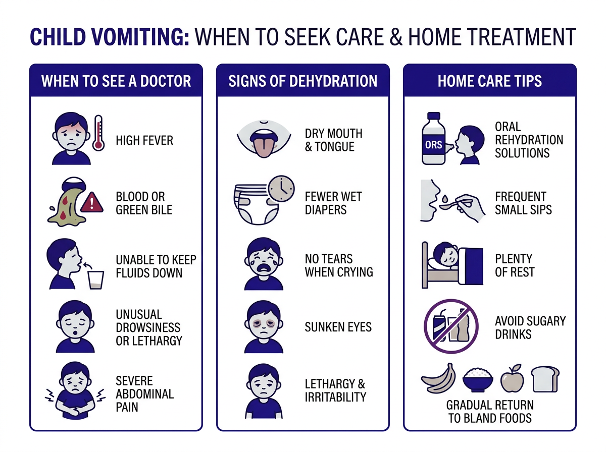 child vomiting when to see doctor - common causes of vomiting in children infographic