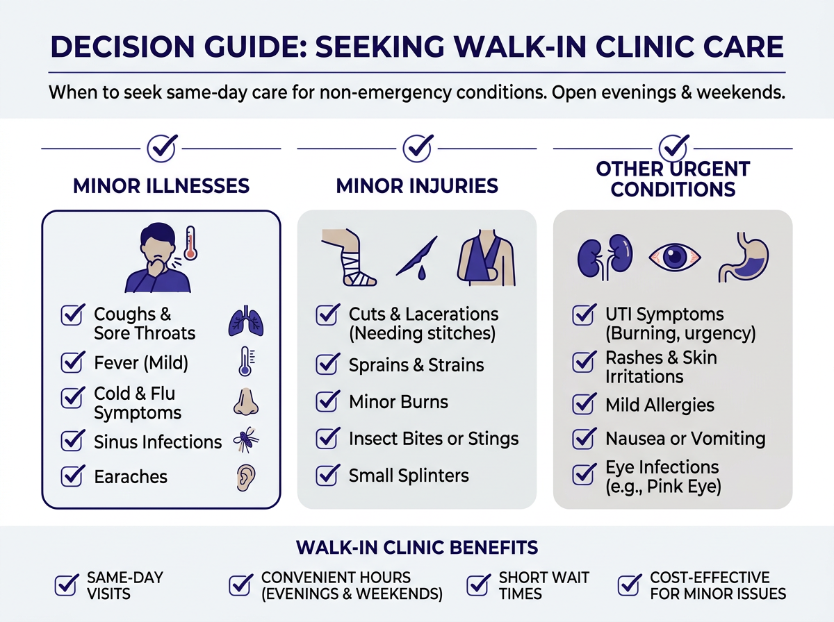 Infographic showing urgent care vs emergency room - when to visit each for same-day medical care