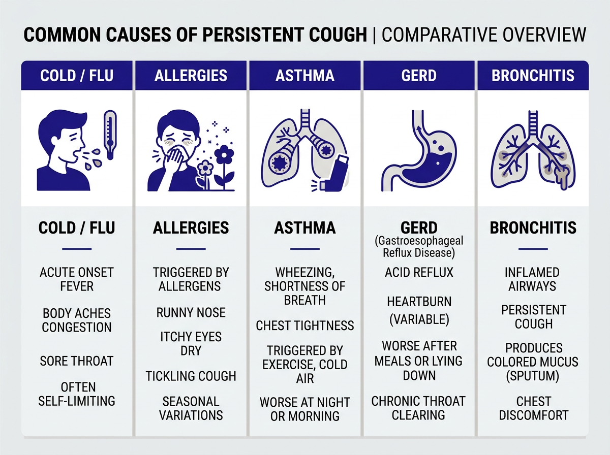 causas de tos persistente: resfriado, alergias, asma, reflujo, bronquitis