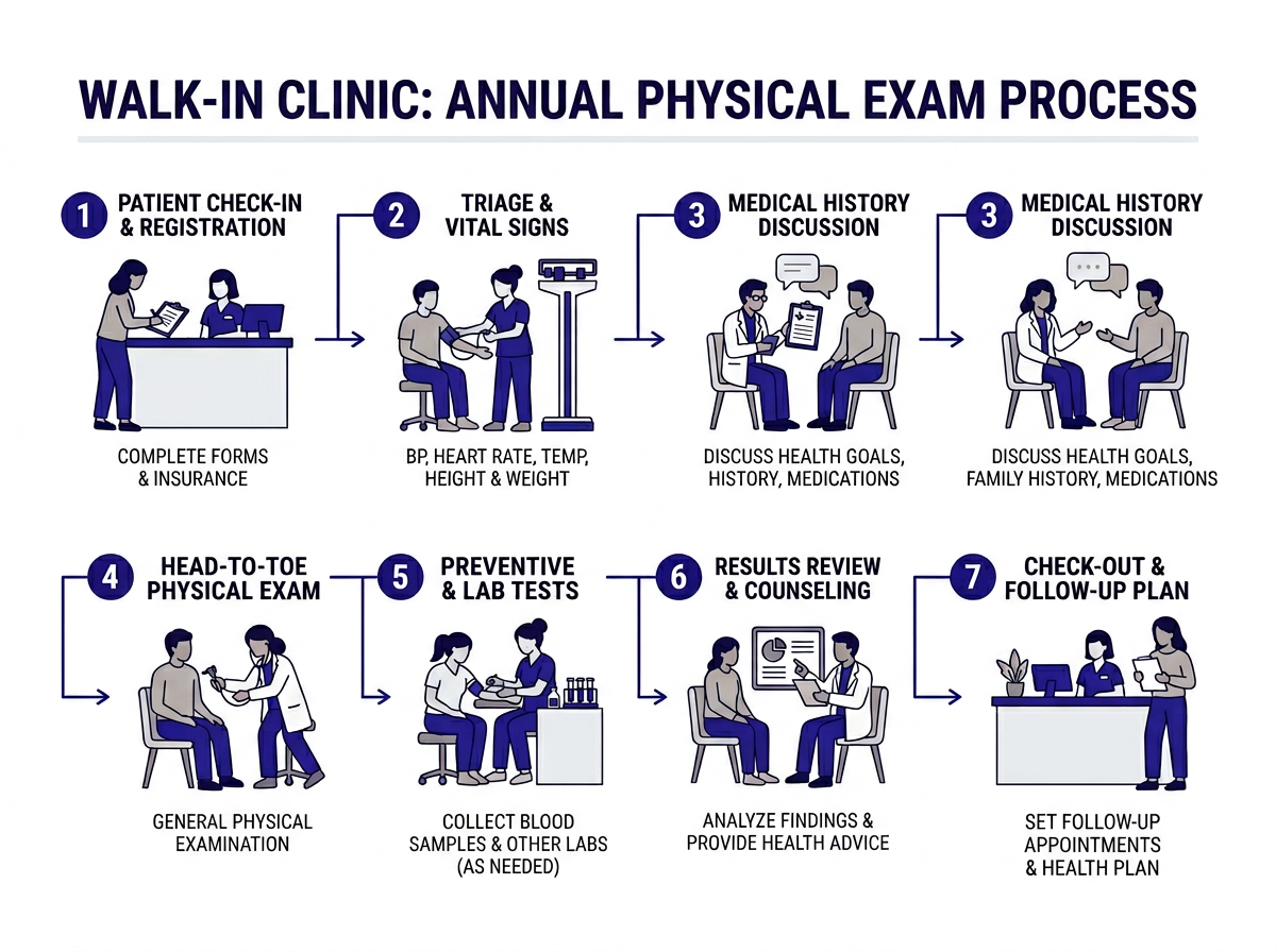 Annual physical exam process at urgent care