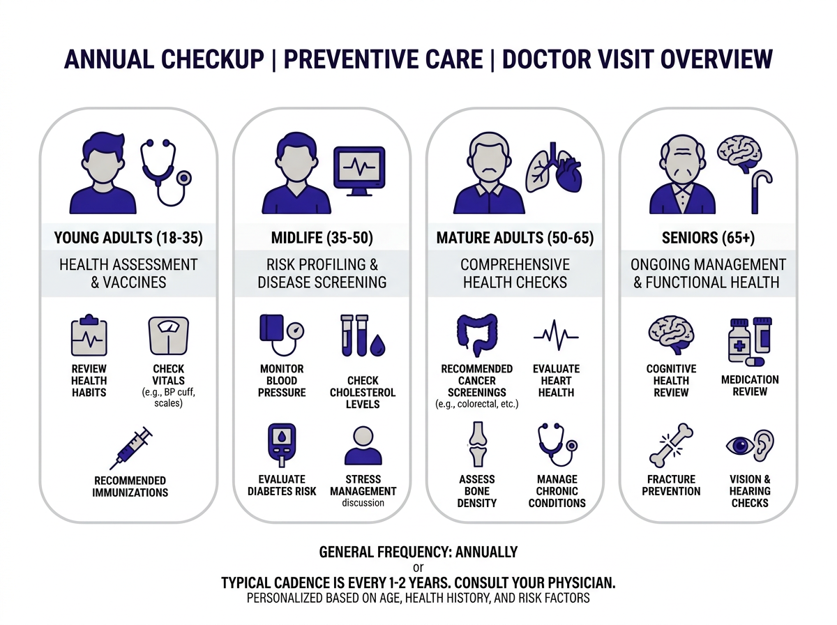 Recommended doctor visit frequency by age infographic