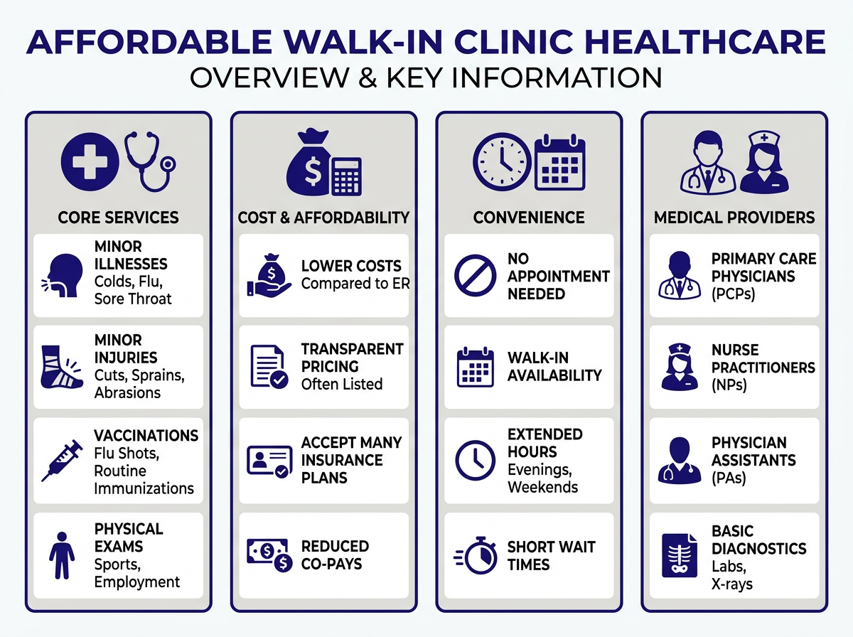 Types of low cost clinics comparison infographic
