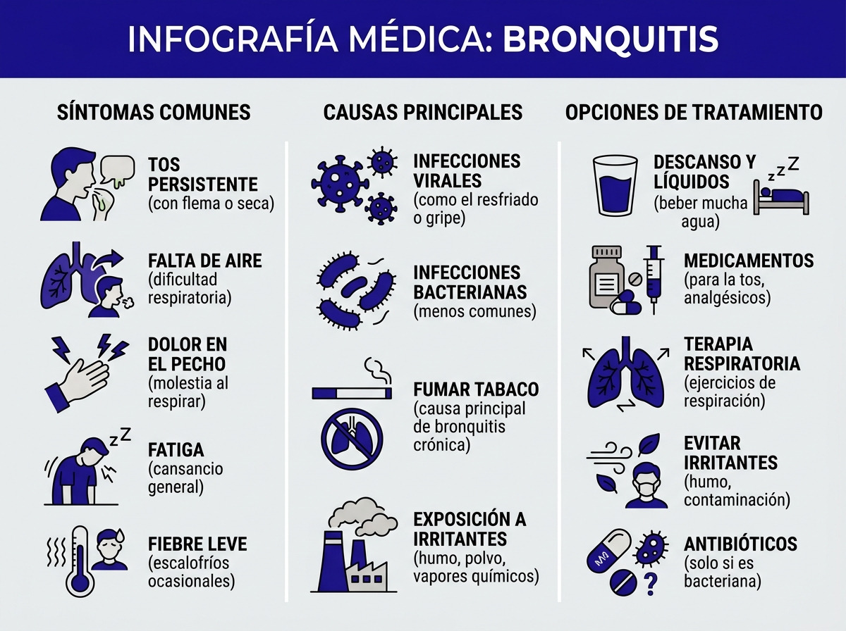 Infografía sobre bronquitis síntomas y tratamiento