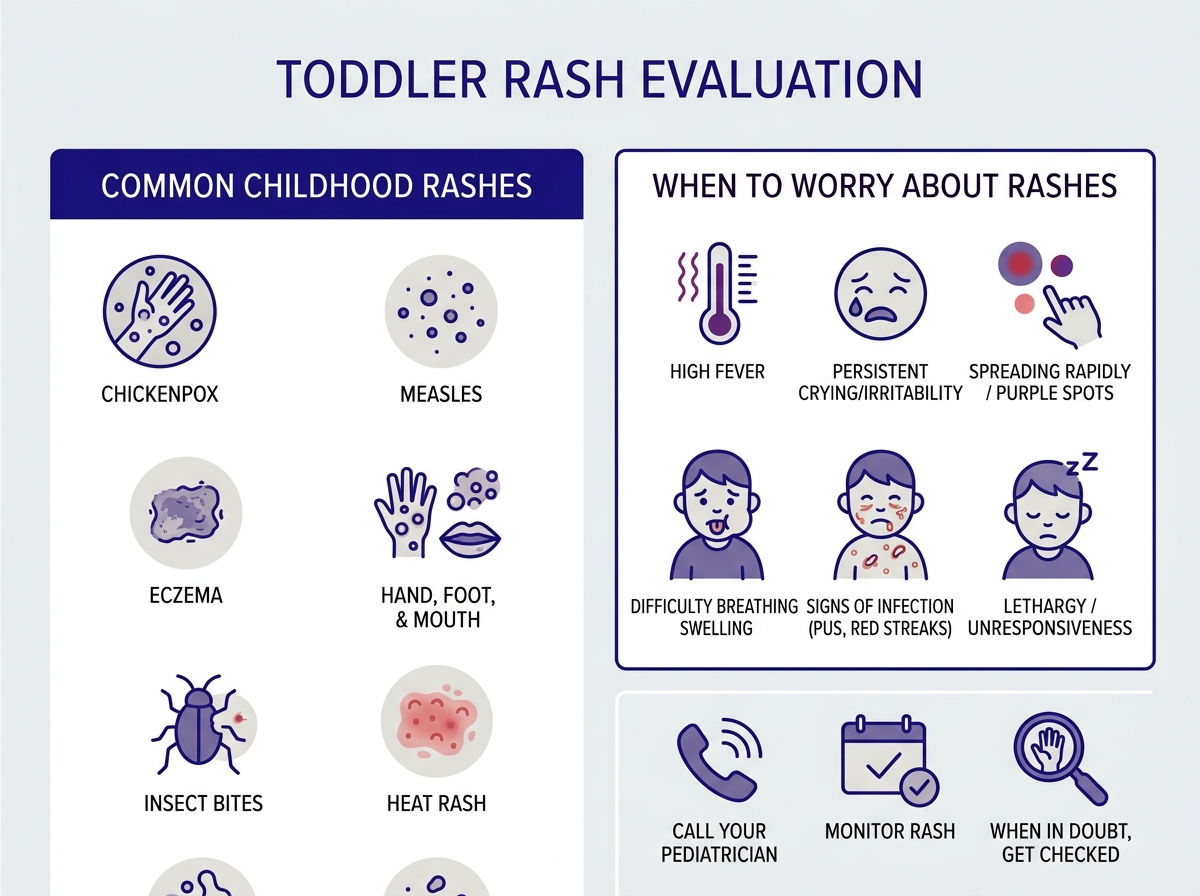 Guide showing common toddler rash types and when to see doctor