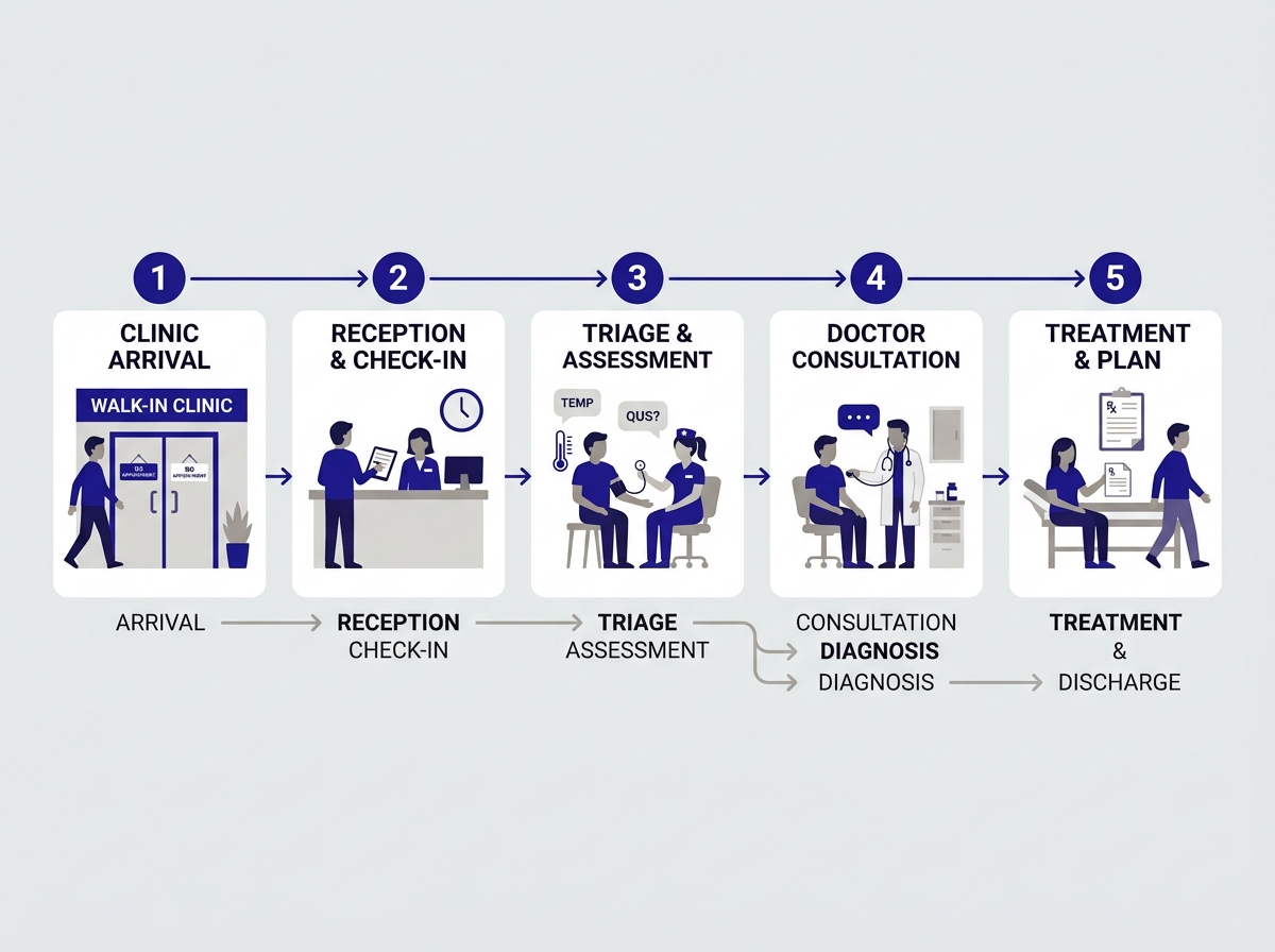 Infographic showing what walk-in urgent care clinics treat