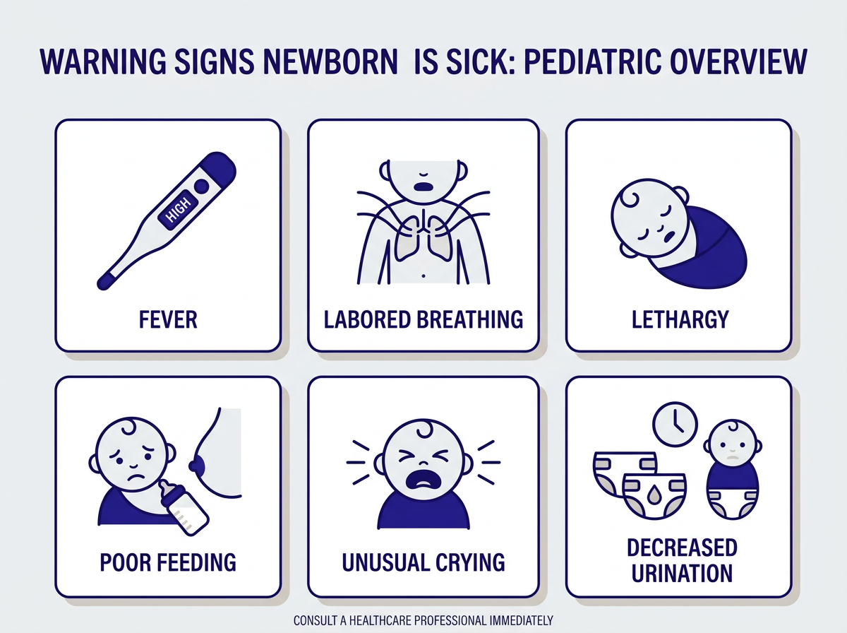 Warning signs newborn is sick with breathing problems infographic