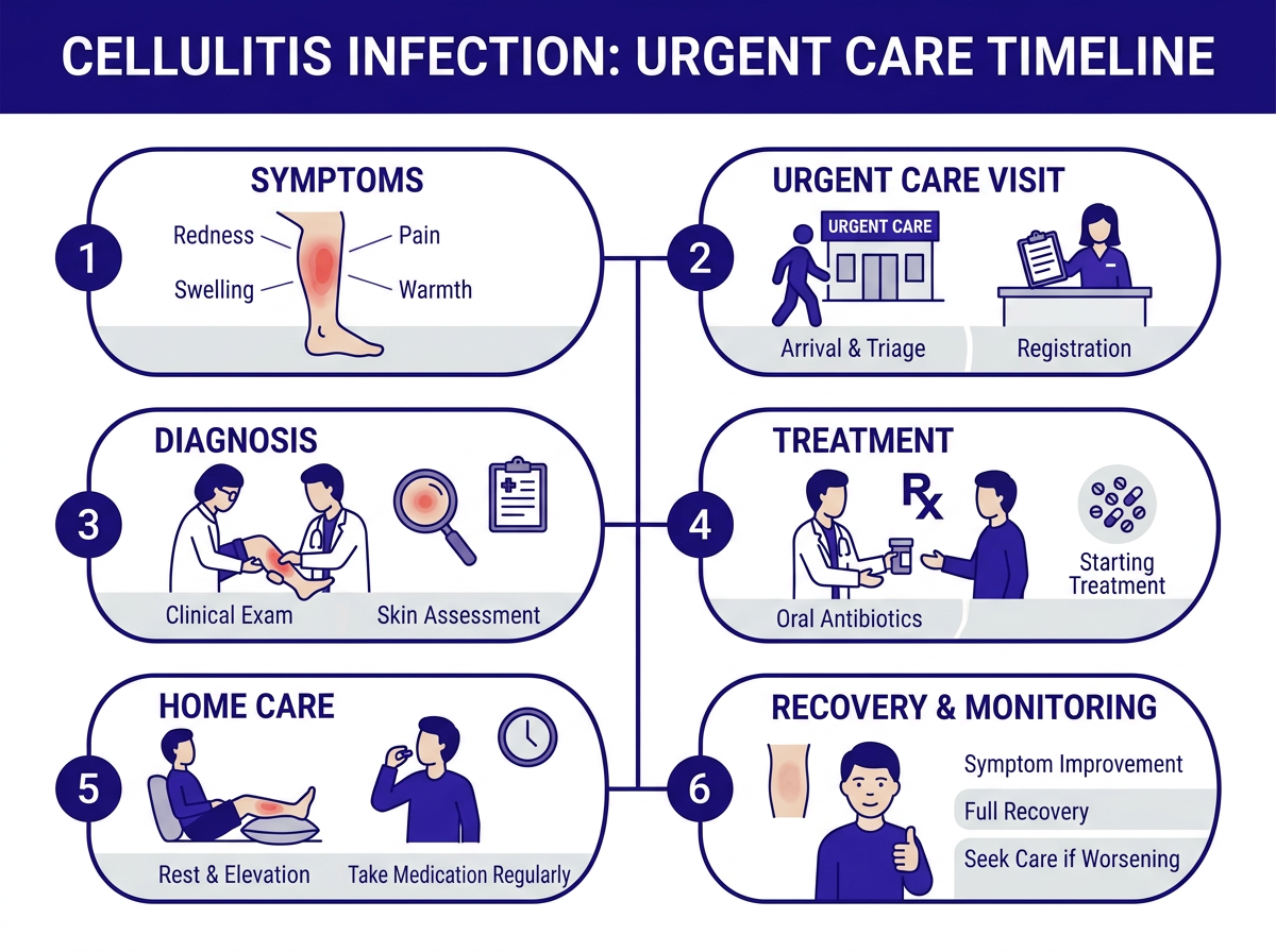 Cellulitis symptoms including redness swelling and warmth on the lower leg