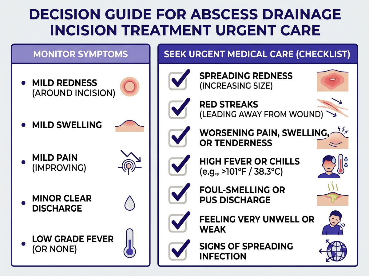 Comparison infographic of urgent care versus emergency room for abscess treatment