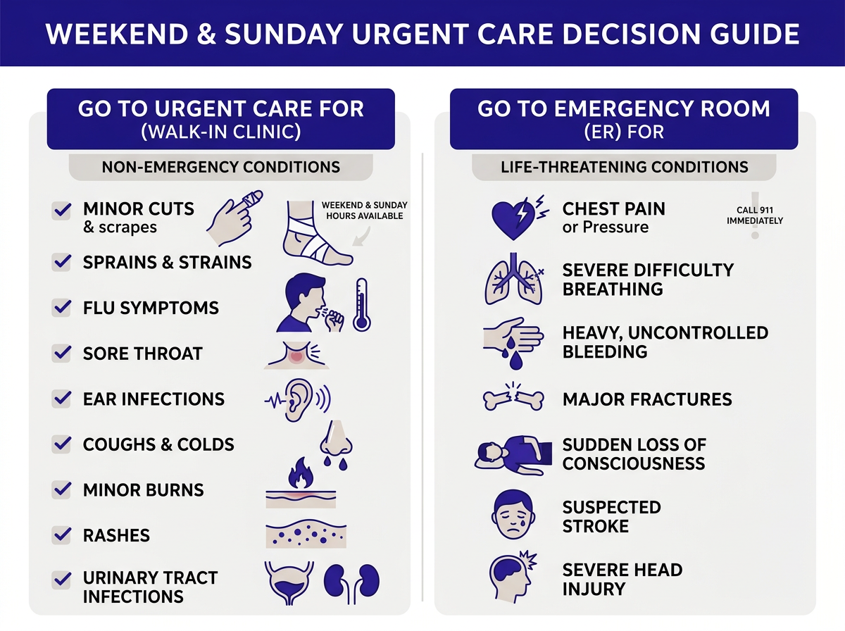 When to choose urgent care vs emergency room on Sunday