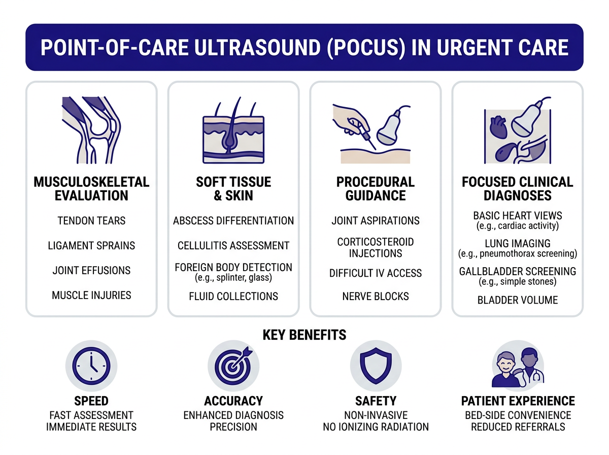 Infographic: can urgent care do ultrasound for kidney stones, gallstones, DVT, and ovarian cysts