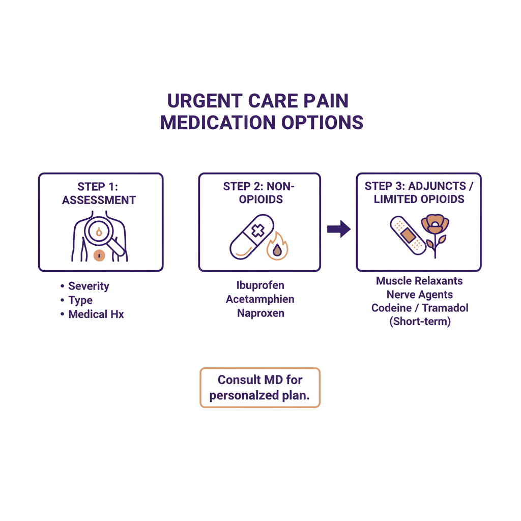 Step-by-step pain treatment process at urgent care