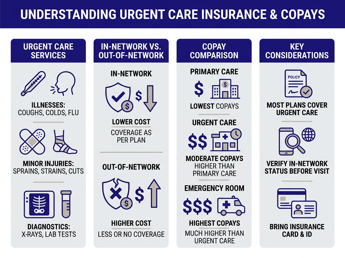 Infographic: does urgent care take insurance showing copay and coinsurance amounts by plan type