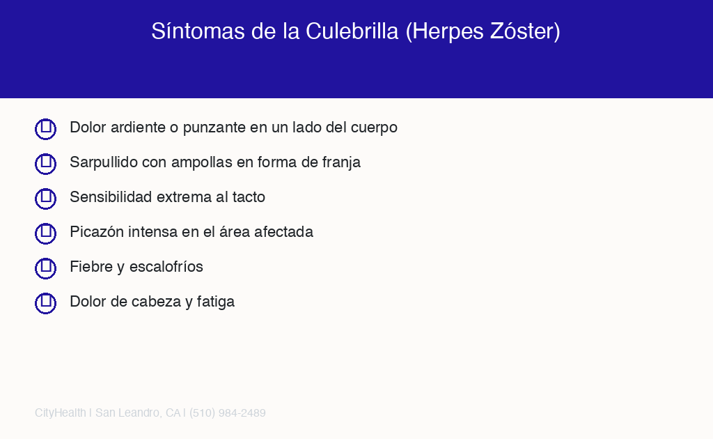 Síntomas de la culebrilla herpes zóster lista de señales