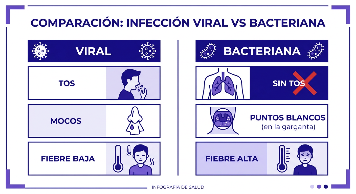 Comparación infección de garganta viral vs bacteriana