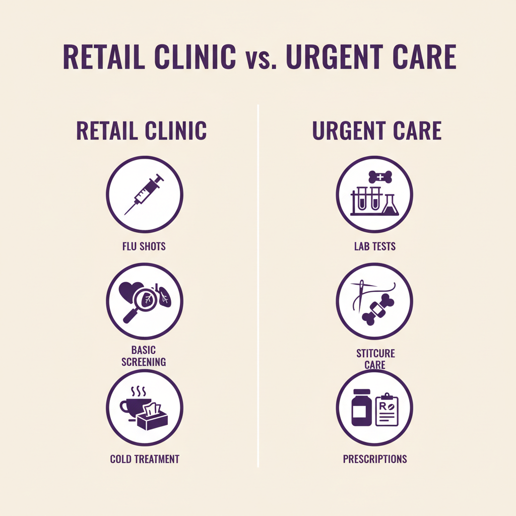 urgent care vs minute clinic services comparison infographic