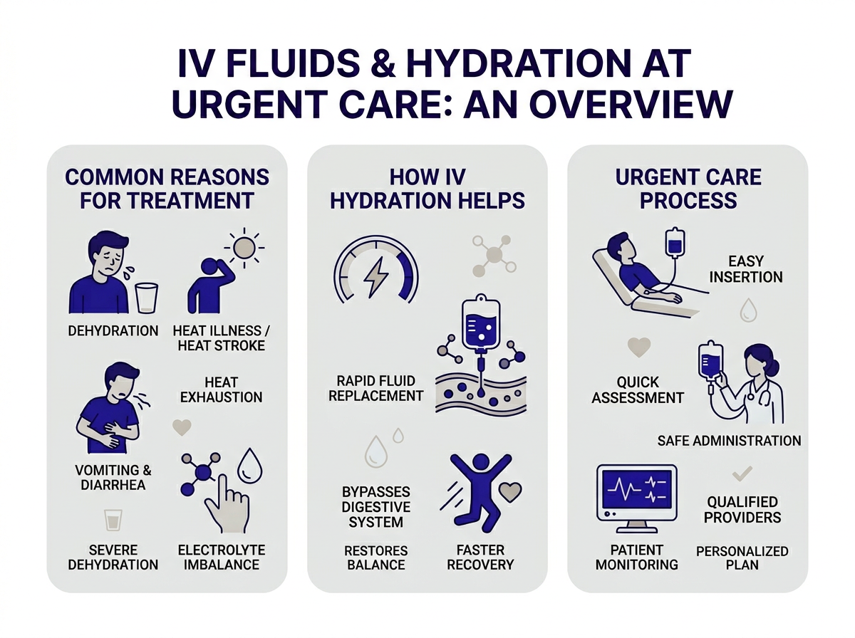 Symptoms that mean you need IV fluids — vomiting, dizziness, dark urine, heat exhaustion