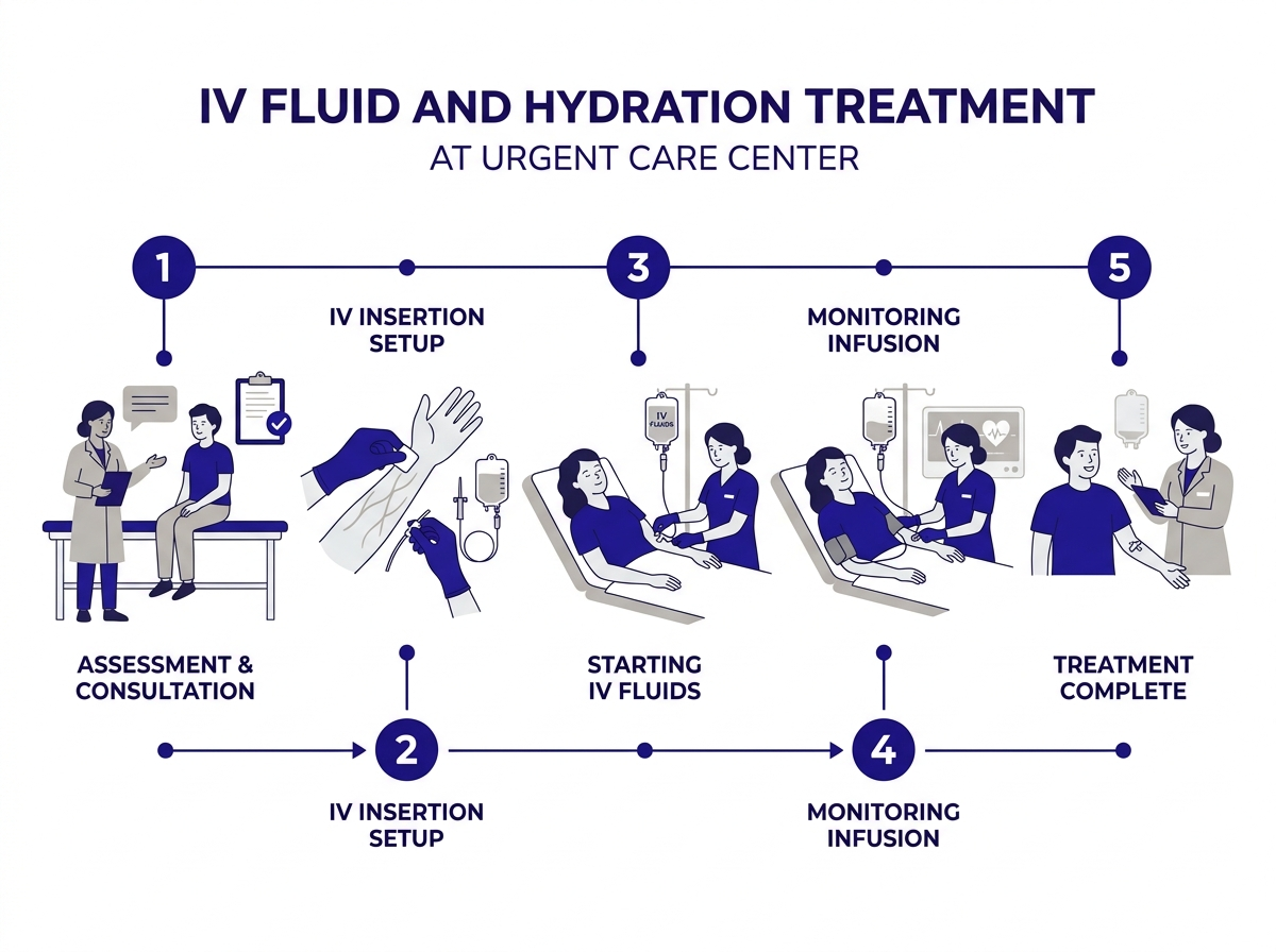 Types of IV fluids used at urgent care — normal saline, Lactated Ringers, dextrose