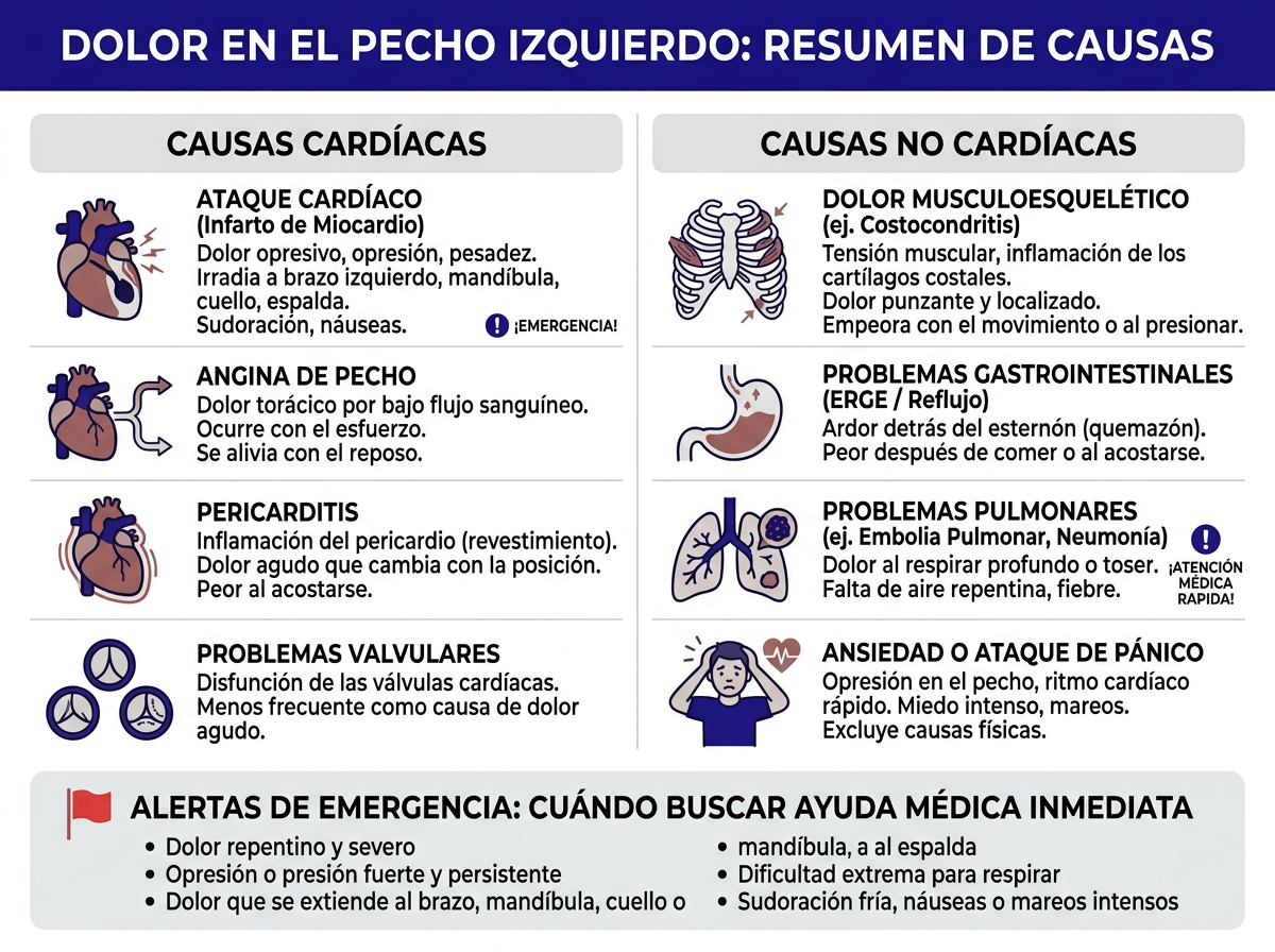 Causas del dolor en el pecho lado izquierdo: músculo, corazón, acidez, ansiedad
