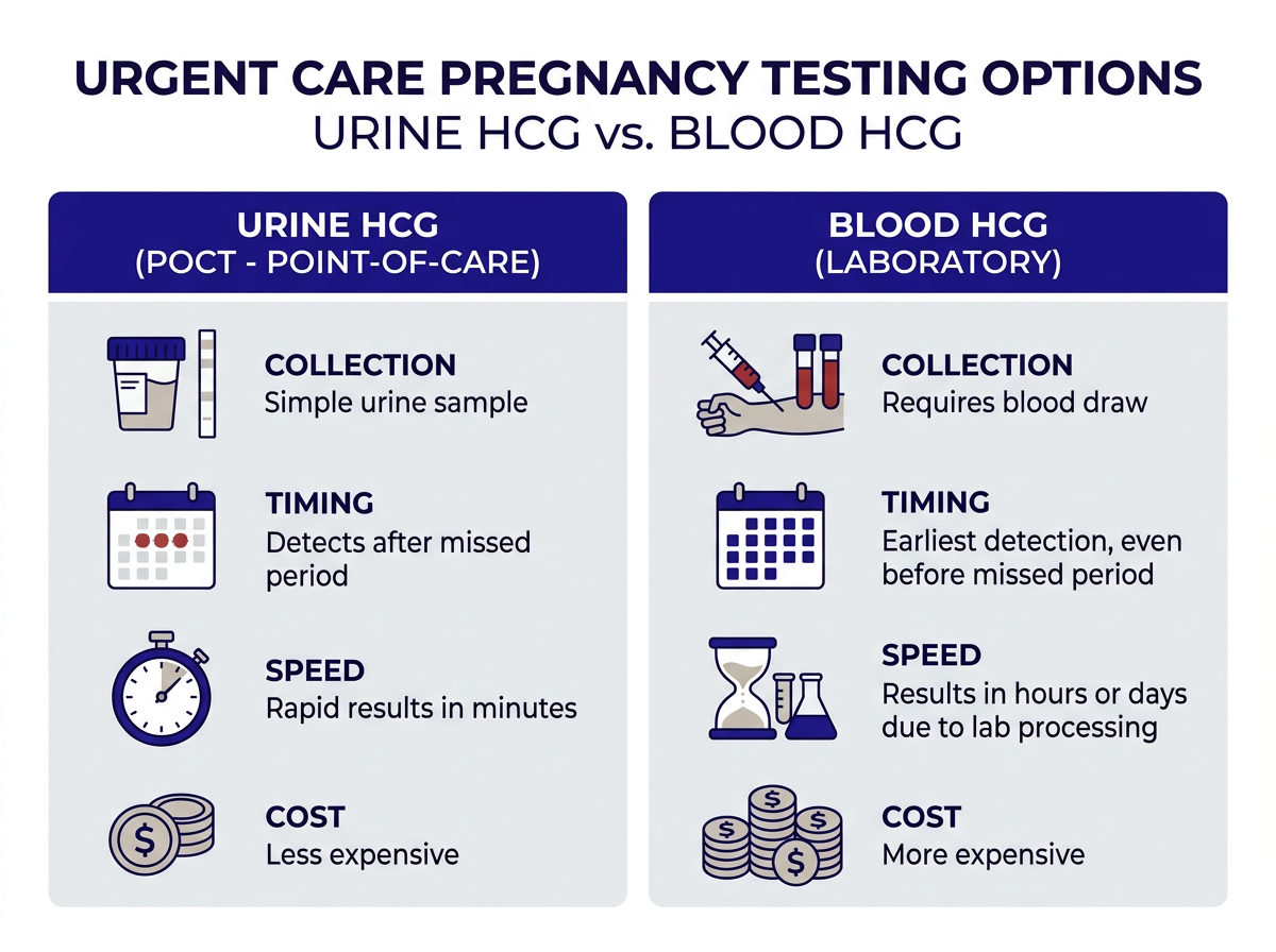 Can urgent care do a pregnancy test: urine vs blood hCG comparison showing how each type works