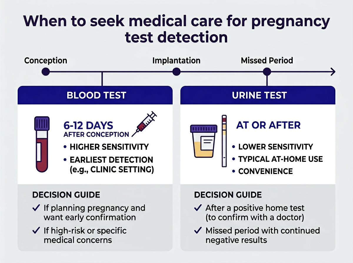 Pregnancy test detection timeline — can urgent care do a pregnancy test early? Blood vs urine hCG window