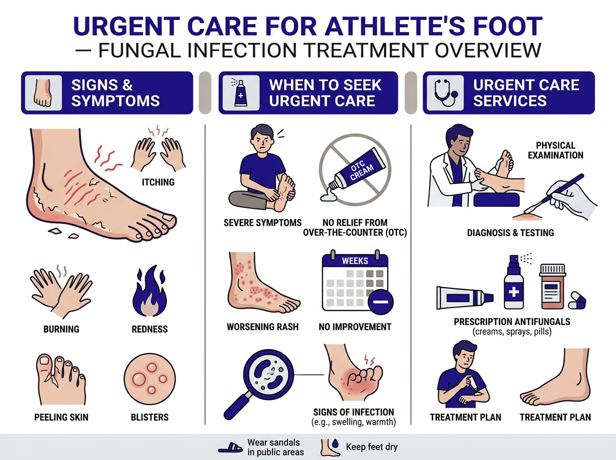 Urgent care for athlete's foot decision guide — OTC vs prescription treatment based on infection severity