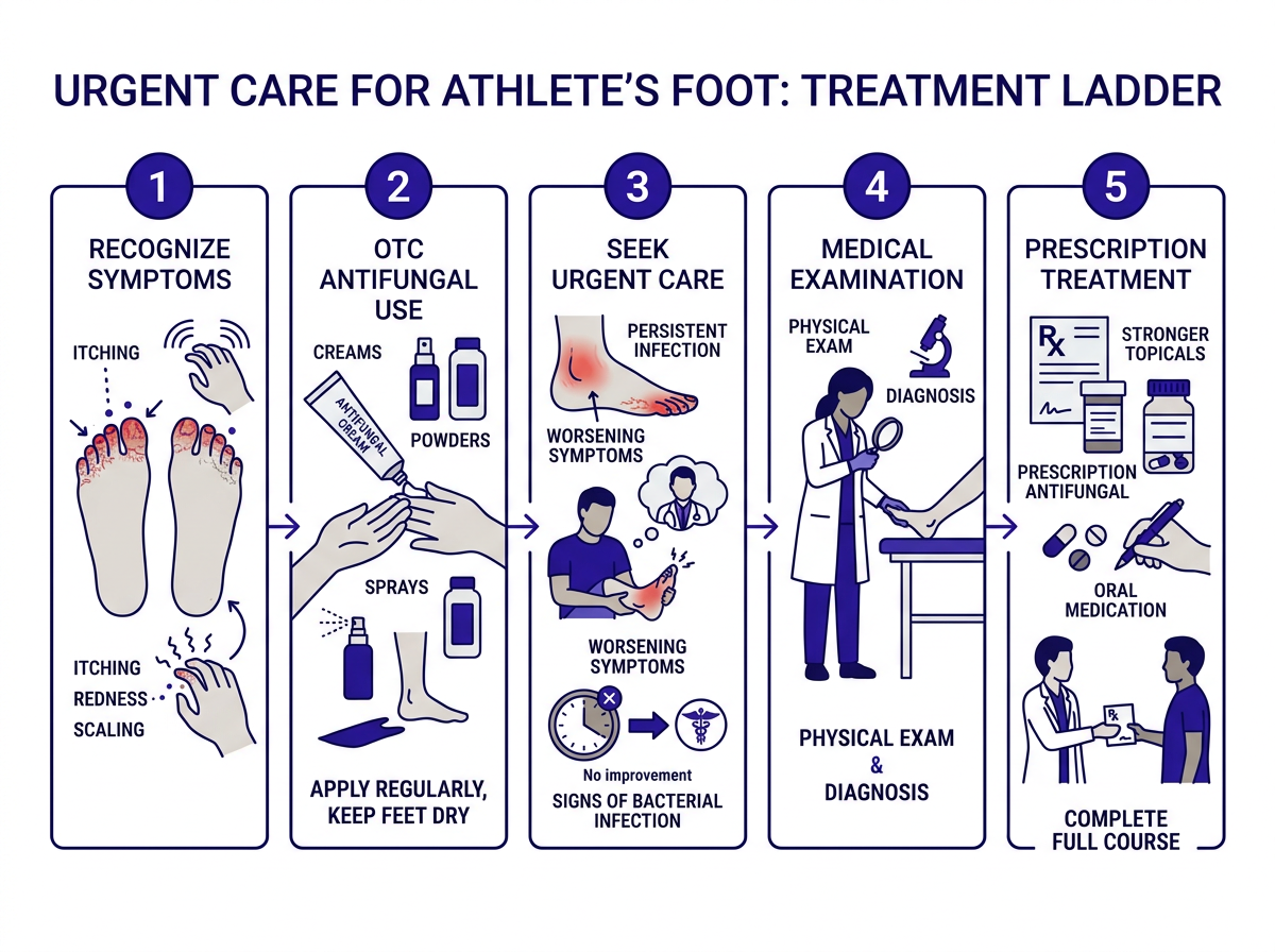 Athlete's foot treatment options at urgent care — prescription topicals, oral antifungals, antibiotics
