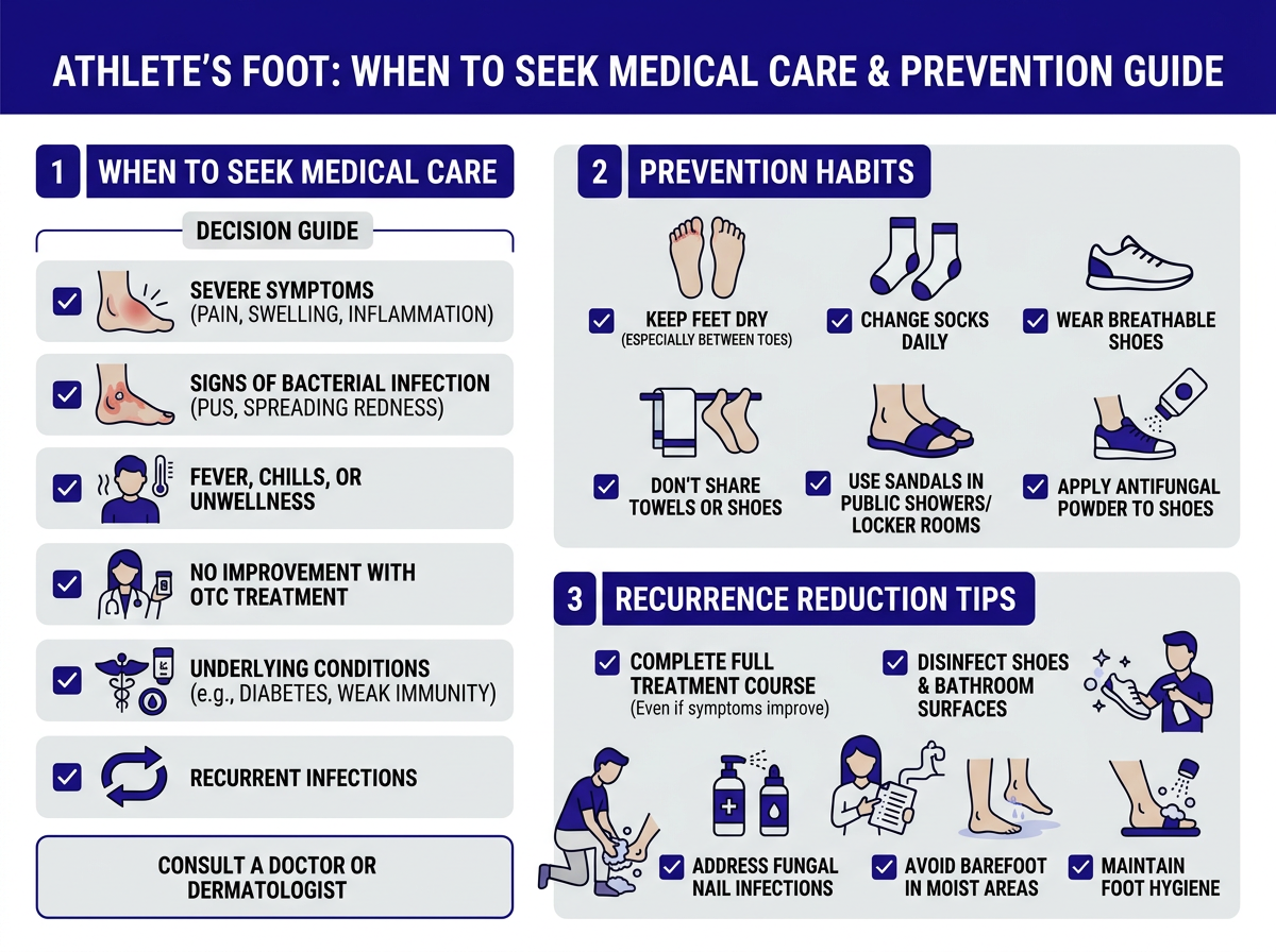Athlete's foot prevention tips — after urgent care for athlete's foot, these habits stop recurrence