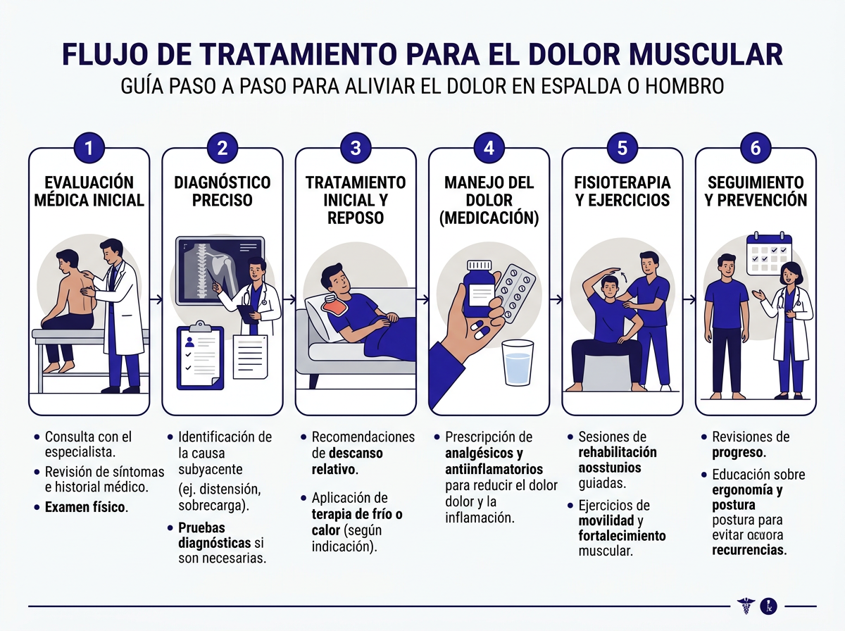 Guía de tratamiento para dolor muscular: casa vs. médico — tabla comparativa