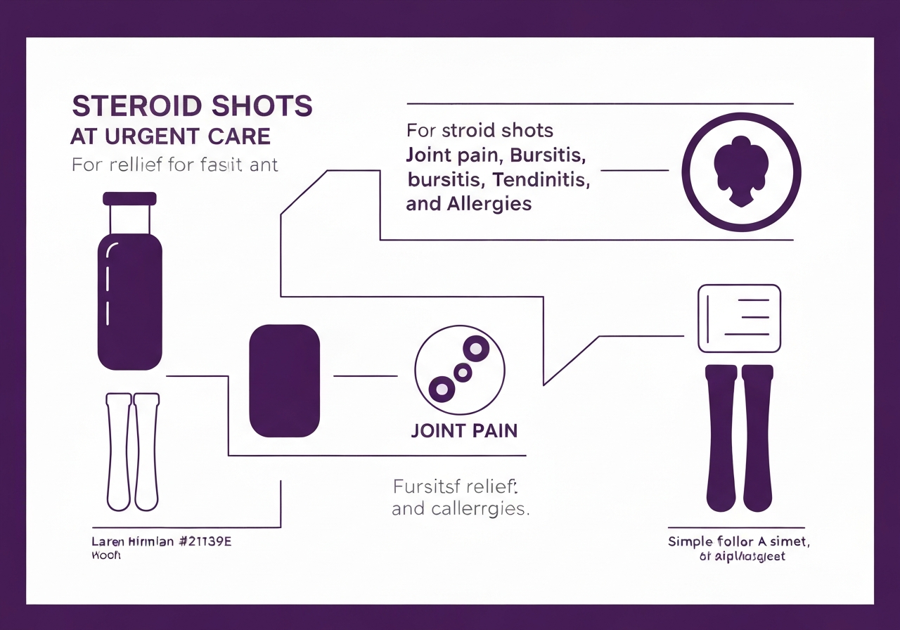 Conditions treated with steroid shots at urgent care: joint pain, bursitis, tendinitis, allergies