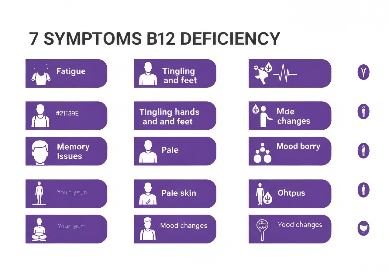Síntomas de falta de vitamina B12: cansancio, hormigueo, piel pálida, memoria