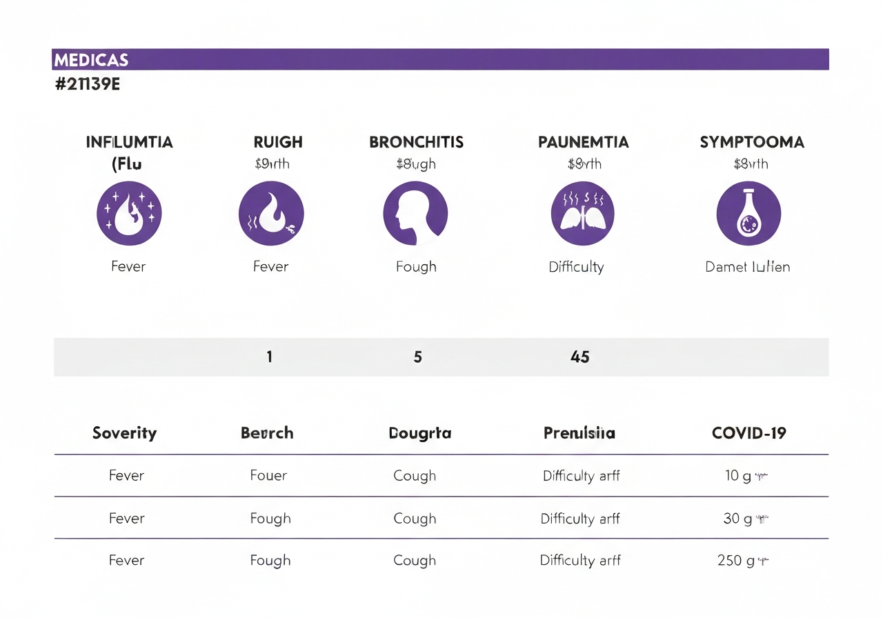 Comparación de causas de tos y fiebre en adultos: gripe, bronquitis, neumonía, COVID