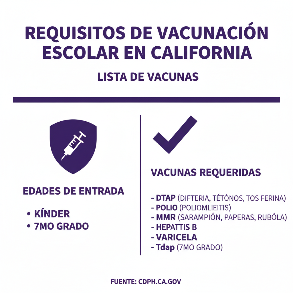 Vacunas requeridas para escuela en California — lista para kindergarten y preparatoria