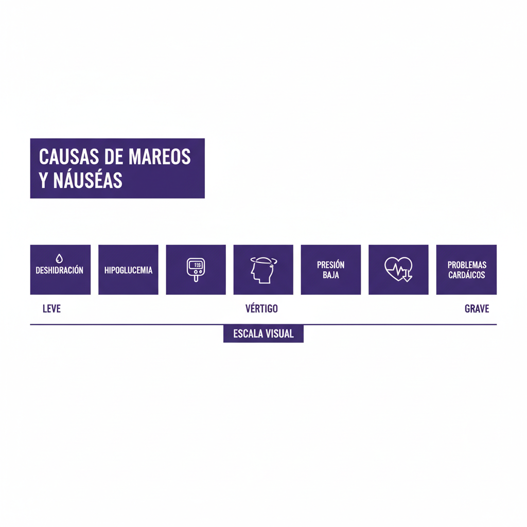 Causas comunes de mareos y náuseas en adultos — comparación de causas leves a graves