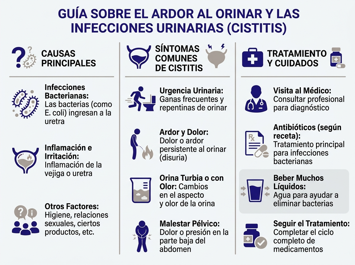 Infografía de ardor al orinar causas - cinco causas principales y sus síntomas